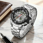 Reloj deportivo de lujo para hombre JOEFOX con doble pantalla - Esfera grande, luz nocturna LED, resistente al agua 3ATM, cronógrafo y alarma, reloj de pulsera estilo campo para hombre