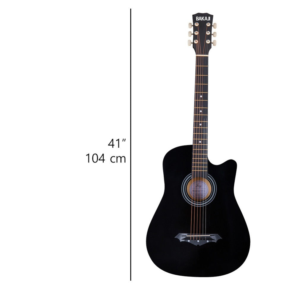 BAKAJI Guitarra Acústica Eléctrica de 41 Pulgadas con Estuche, Kit de Reemplazo de Cuerdas, Púas, Cable de Amplificador y Correa, Guitarra Folk Cutaway para Adultos y Principiantes
