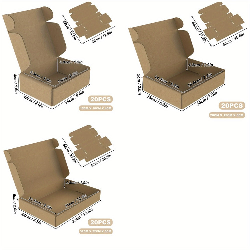 20 X Cajas de Envío Maxi con Forma de Letra, Cajas de Envío, Cajas Planas, Paquetes Plegables, Caja de Regalo, Paquete de Mercancías, Cajas de Envío, 150 X 140 X 40 Mm/200 X 150 X 50 Mm/320 X 220 X 50 Mm