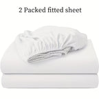 Paquete de 2 Sábanas Ajustables de 100% Poliéster Jersey 130gsm, Color Aleatorio, Sábana de Lino Completo, Falda de 30cm, Hipoalergénica, Sábana Transpirable, Adecuada Para Dormitorio, Residencia Estudiantil Y Habitación De Invitados, Lavable A Máquina, R