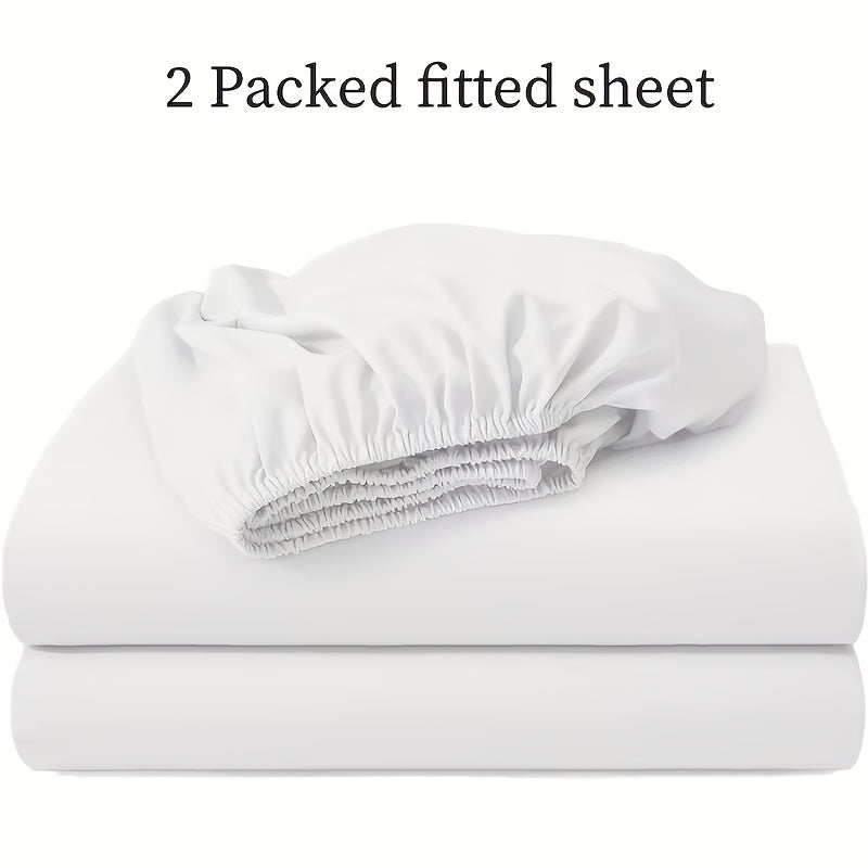 Paquete de 2 Sábanas Ajustables de 100% Poliéster Jersey 130gsm, Color Aleatorio, Sábana de Lino Completo, Falda de 30cm, Hipoalergénica, Sábana Transpirable, Adecuada Para Dormitorio, Residencia Estudiantil Y Habitación De Invitados, Lavable A Máquina, R