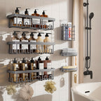 Juego de 6 estantes de ducha de acero inoxidable a prueba de óxido, organizador de baño adhesivo sin taladro, estantes de ducha que ahorran espacio para elementos esenciales de apartamento, baño, almacenamiento de cocina, decoración del hogar rentable, es