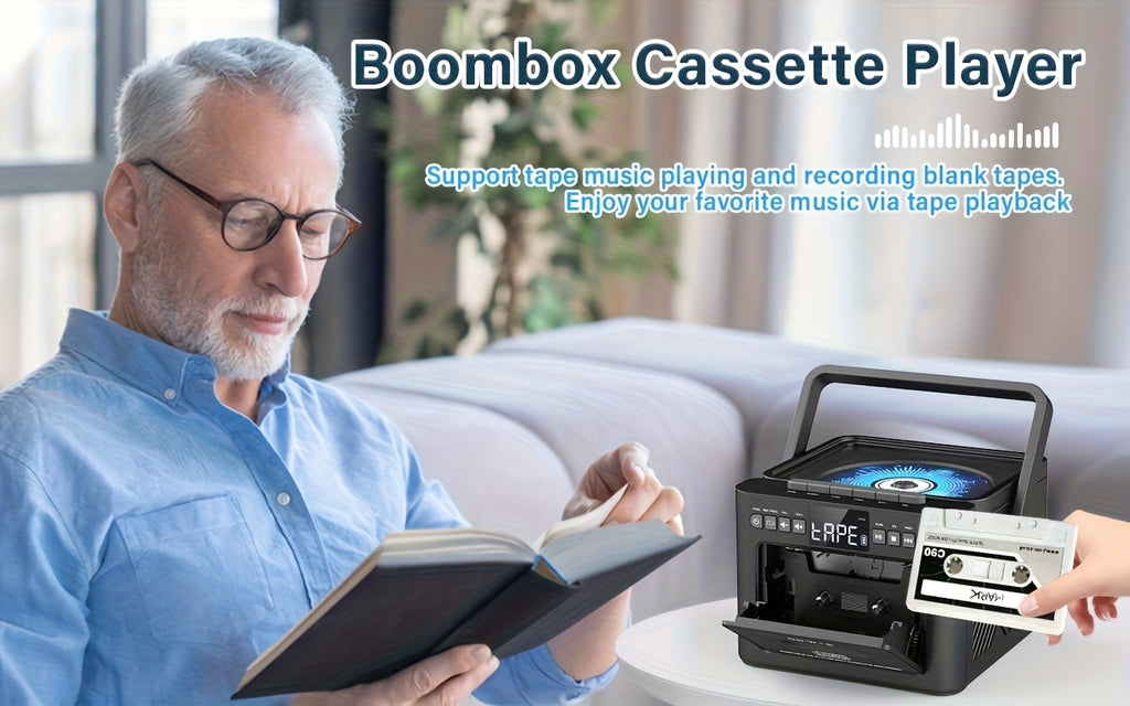 Reproductor portátil de CD y casete para música, radio y grabación