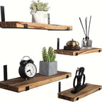 Juego de 4 Estantes de Pared de Madera Rústica, Marrón, Adecuados para Estantes Flotantes en la Cocina, Dormitorio y Sala de Estar, Estantes Flotantes