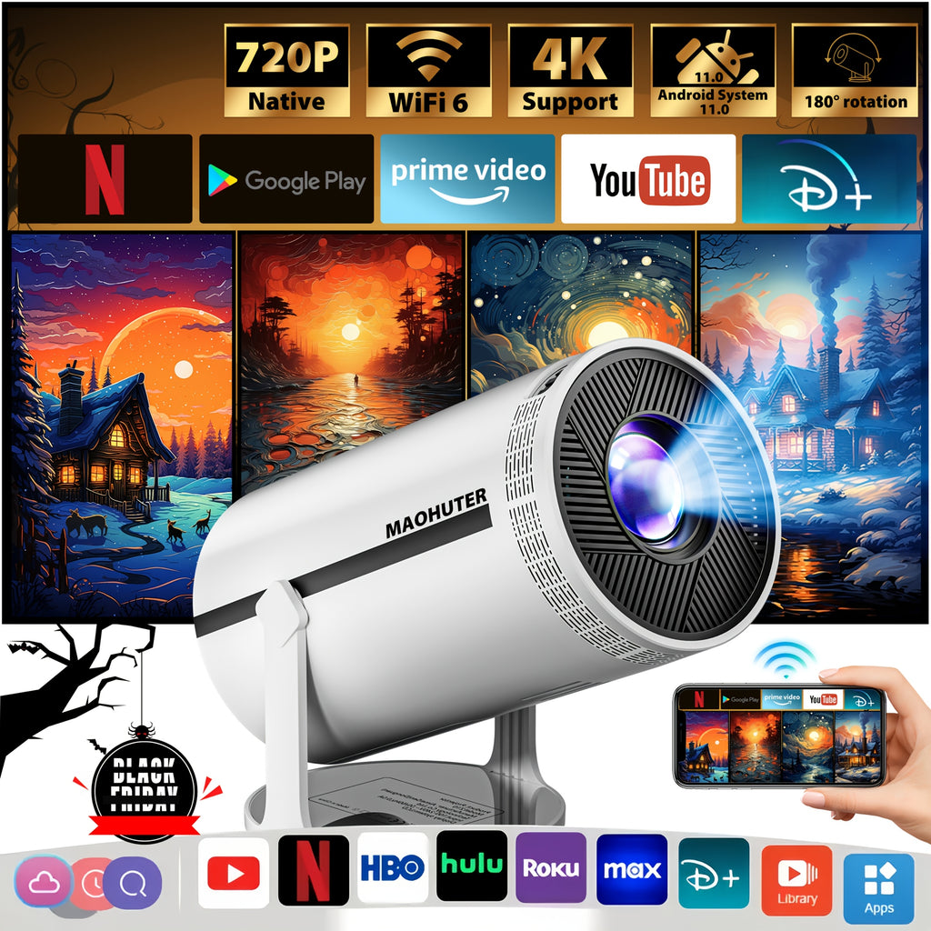 Proyector | Proyector Mini de Cine en Casa 2026, Sistema Android 11.0, Proyector 4K con WIFI 6 y BT 5.2, Decodificación 4K, Resolución Nativa