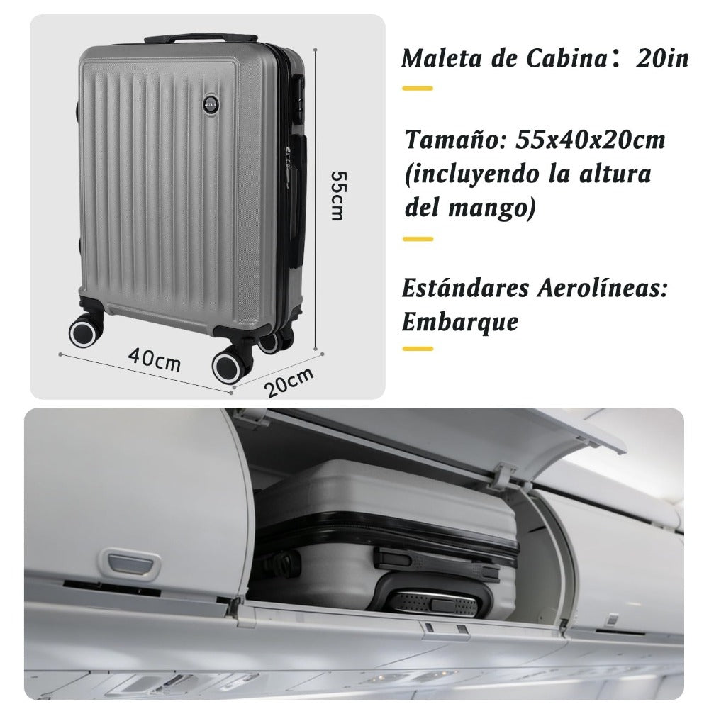 Maleta De Cabina Exclusiva Para Vuelos Europeos, Ideal Para Vacaciones De Verano Y Viajes A La Playa. Dimensiones Precisas De 55×40×20 Cm, Diseño Rígido Resistente Con 4 Ruedas Giratorias 360°, Tirador Telescópico Suave Y Cerradura De Seguridad. Ligera Y