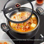 Olla Grande de 28 cm con Tapa de Cierre - Olla Versátil para Sopas y Estofados Rápidos, Compatible con Estufas de Gas, Diseño Elegante en Negro y Dorado, Tapa de Vidrio, Opciones Multicolor de Moda - Regalo Ideal para el Hogar