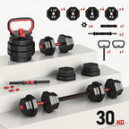 Mancuernas Ajustables de 30 kg, Juego de Pesas con Barra Libremente Combinable con Barras ConexióN, Pesos Fitness para Hombres/Mujeres.