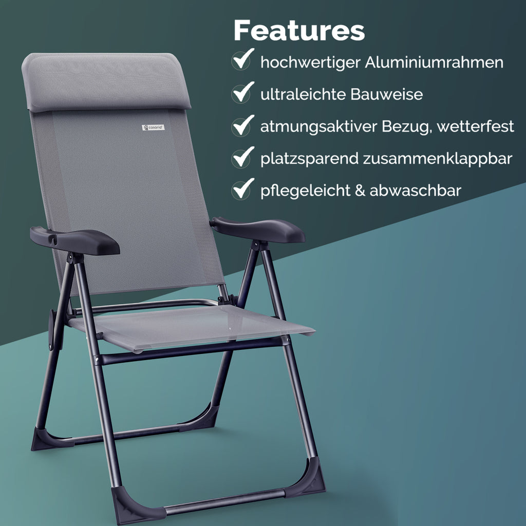 CASARIA® Sillas de Jardín Juego de 4 Plegables Ajustables en 7 Direcciones de Aluminio con Respaldo Alto Función Reclinable Silla de Camping Plegable para Balcón Silla Plegable Respaldo Alto