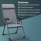 CASARIA® Sillas de Jardín Juego de 4 Plegables Ajustables en 7 Direcciones de Aluminio con Respaldo Alto Función Reclinable Silla de Camping Plegable para Balcón Silla Plegable Respaldo Alto