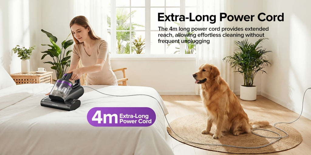 Aspiradora Lubluelu para ácaros del polvo de colchón, aspiradora de cama 3 en 1 con motor de 350W, succión de 24kPa, flujo de aire de 100AW, eliminación de ácaros con tecnología de ondas de sonido, cepillo giratorio, secado con aire caliente, depósito de