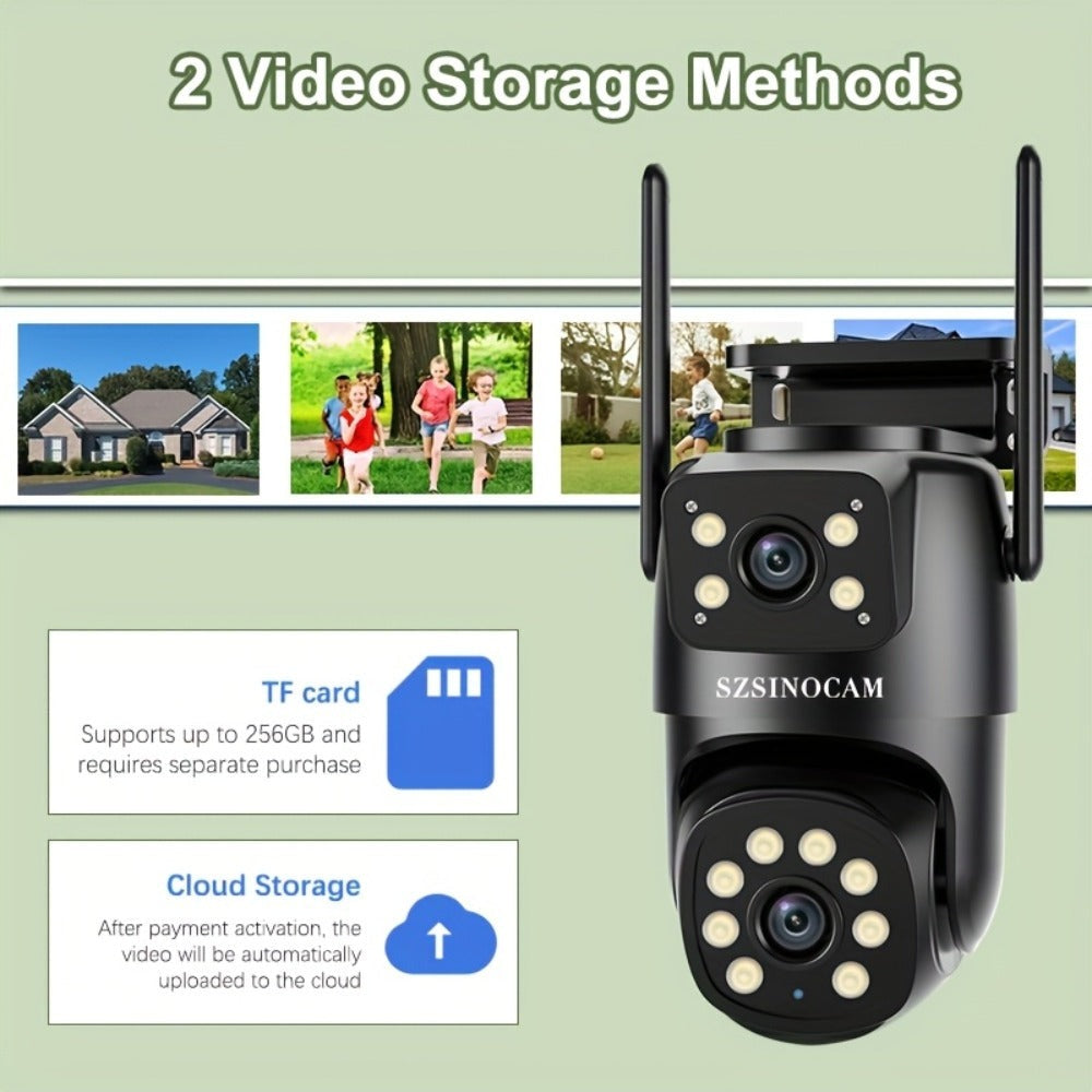 Cámara IP inalámbrica PTZ para exterior SZSINOCAM IP66 con WiFi 2.4G, lente dual y pantalla 1080P, audio bidireccional, seguimiento automático para ancianos, jóvenes y mascotas - Monitor de seguridad