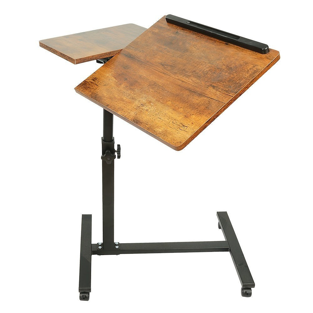 Escritorio Ajustable para Laptop, 60 X 34.5 X 58-90 Cm, Mesa Plegable para Cama, Mesa de Sofá con Ruedas, Soporte Elevable para Laptop Giratorio 360 Grados, Escritorio de Madera para Sofá y Laptop