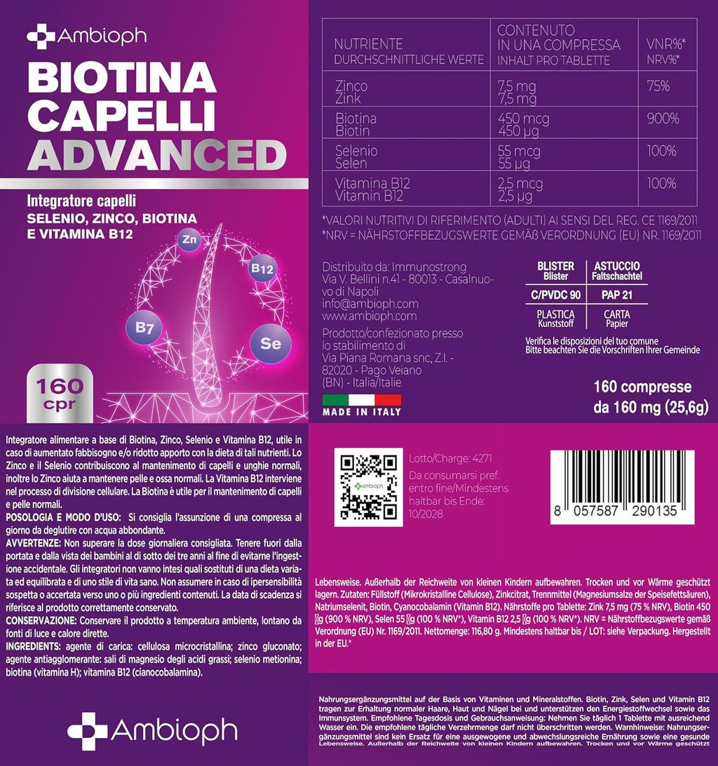 Integrador para el cabello a base de biotina, zinc, selenio y vitamina B12