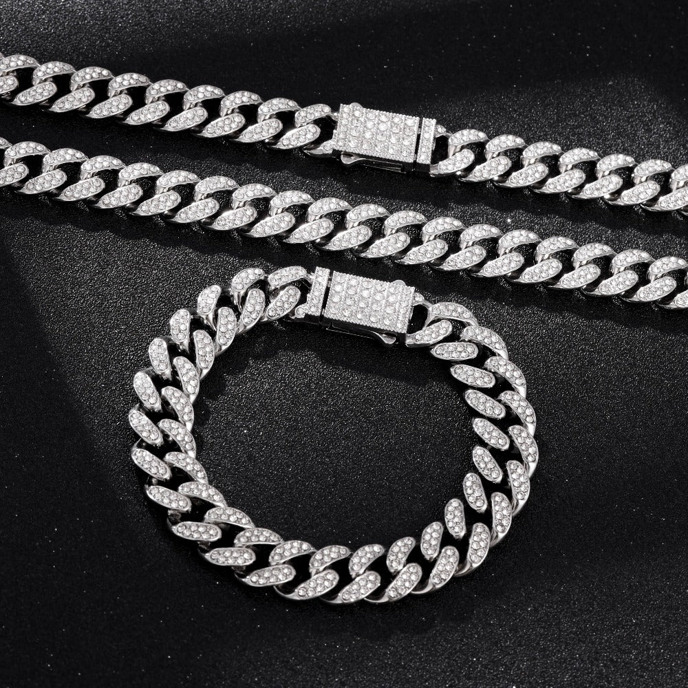 Juego de Joyería de Plata 925 con Cadena Cubana Incrustada con Zirconia 5A, Cadena Gruesa de Moda Hip-hop Casual, Ambiente de Lujo Generoso, Decoración para Fiestas y Banquetes, Hipoalergénico, El Mejor Regalo para Él, Empaque en Caja de Regalo Exquisita