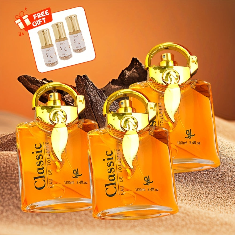Perfume para hombre de 100 ml*3+3 ml*3, Perfume de almizcle y limón, Muestra el encanto masculino, Perfume fresco para hombre, Perfume romántico de larga duración, Diseño hermoso, Regalos festivos, Muy adecuado para la vida diaria y el trabajo