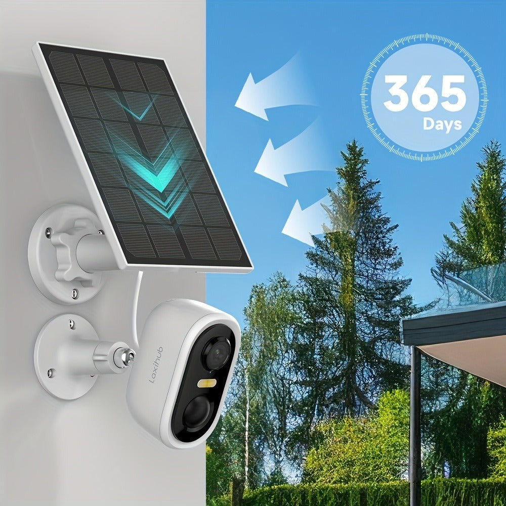 Cámara de seguridad inalámbrica con energía solar Laxihub, resolución de video de 3 millones de píxeles, cámara CCTV, cámara de vigilancia sin cables con energía solar, cámara de vigilancia con batería, nube/SD, detección de movimiento con IA, foco, IP65,