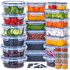 Juego de 68/60/56/44/24 piezas de recipientes herméticos para almacenar alimentos - Contenedores de plástico a prueba de aire y fugas con tapas, organizadores apilables para nevera, despensa y sobras, aptos para microondas/congelador/lavavajillas, incluye
