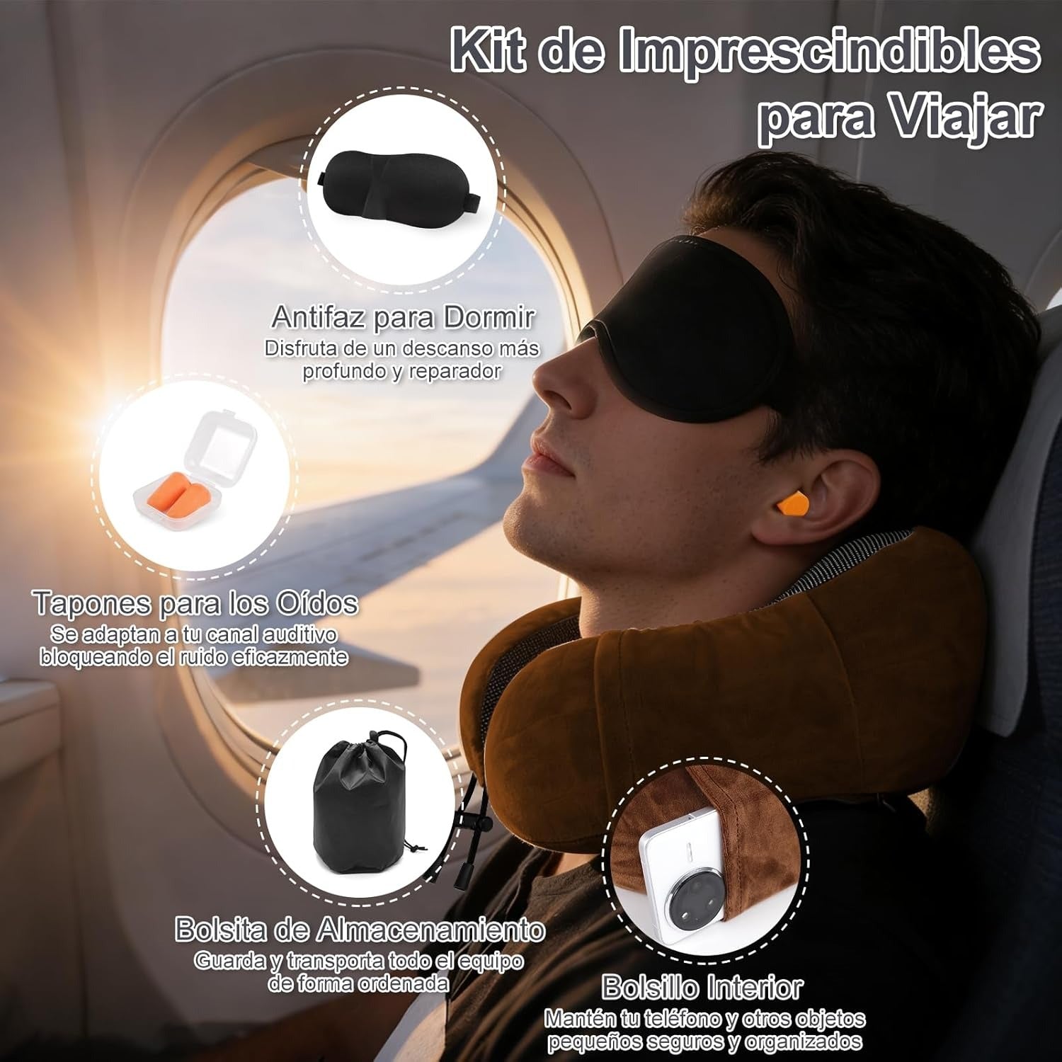Una Almohada Cervical Ergonómica en Forma de U con Bolsa de Almacenamiento, Espuma de Memoria con Tecnología de Rebote Lento, Funda Lavable a Máquina, Ligera y Portátil para Avión, Oficina y Hogar, Apoya Cuello y Cabeza, Ideal para Siestas, Lectura y Ver