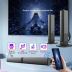 Barra de Sonido Estéreo para Smart TVs, Subwoofer sin varillas 2 en 1, Sistemas de Cine en Casa, Mejora de Graves, Conectividad Inalámbrica, TF, AUX, FM, RCA, TWS, Batería Recargable Integrada de 2000mAh, Compatible con Reproductor de DVD, TV, Computadora