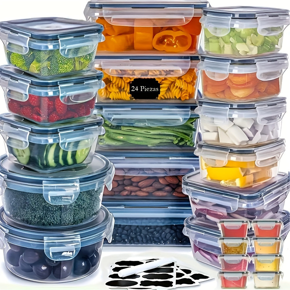 Juego de 48 recipientes para guardar alimentos, loncheras, fiambreras con tapa fácil de cerrar (24 tapas y 24 recipientes) - Contenedor de plástico sellado para uso en salas de alimentos, viajes, equipo para exteriores, para la escuela, organización de la