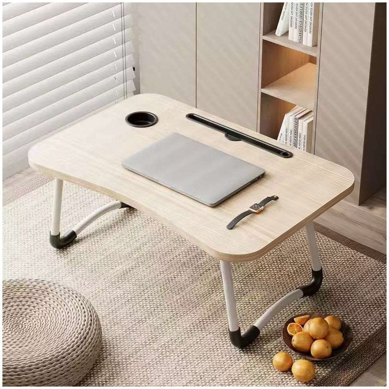 Mesa plegable multifunción para cama y sofá con portavasos, 60×40×28 cm, mesa auxiliar con atril para leer en la cama, bandeja multifunción para ordenador, libros, trabajo y estudio en casa (con cajón / sin cajón)