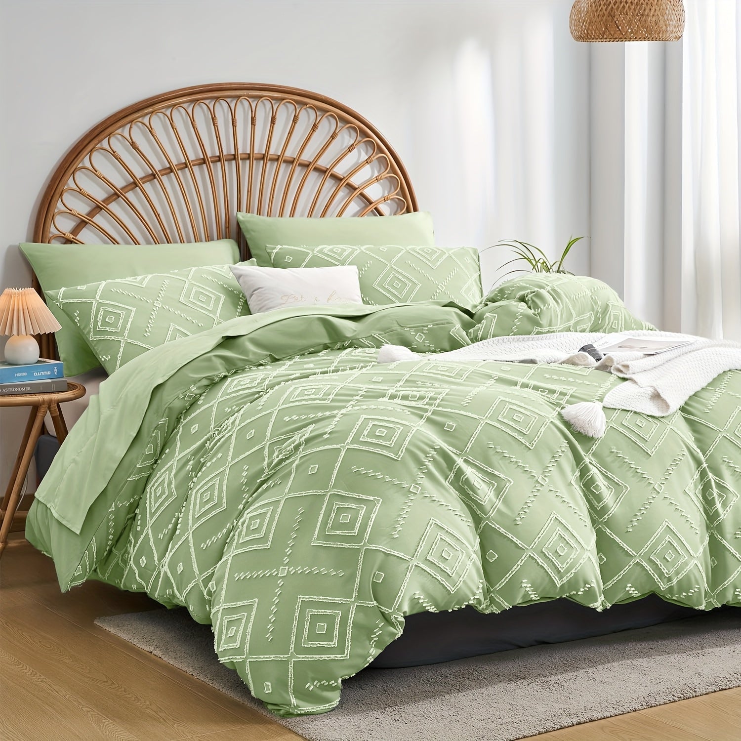 Juego de edredón con funda de almohada jacquard bohemio de 2/3 piezas, suave, agradable para la piel, cómodo, transpirable, lavable a máquina con cierre de cremallera, universal para las cuatro estaciones, fácil, lujoso, adecuado para dormitorios, habitac