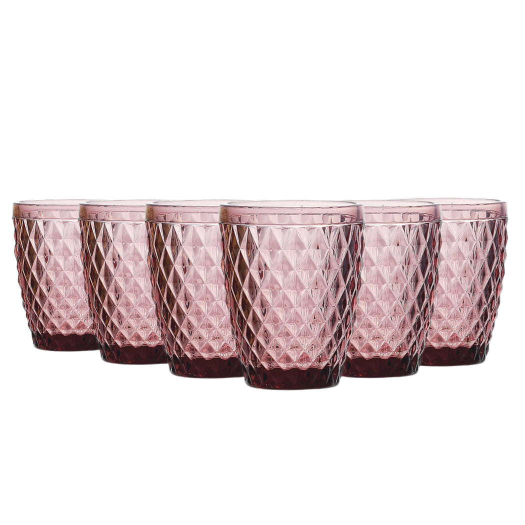 TRESV Set de 6 Vasos de Cristal 250ml | Diseño de Diamante Elegante | Aptos para Lavavajillas | Vidrio Sin Plomo para Agua y Refrescos