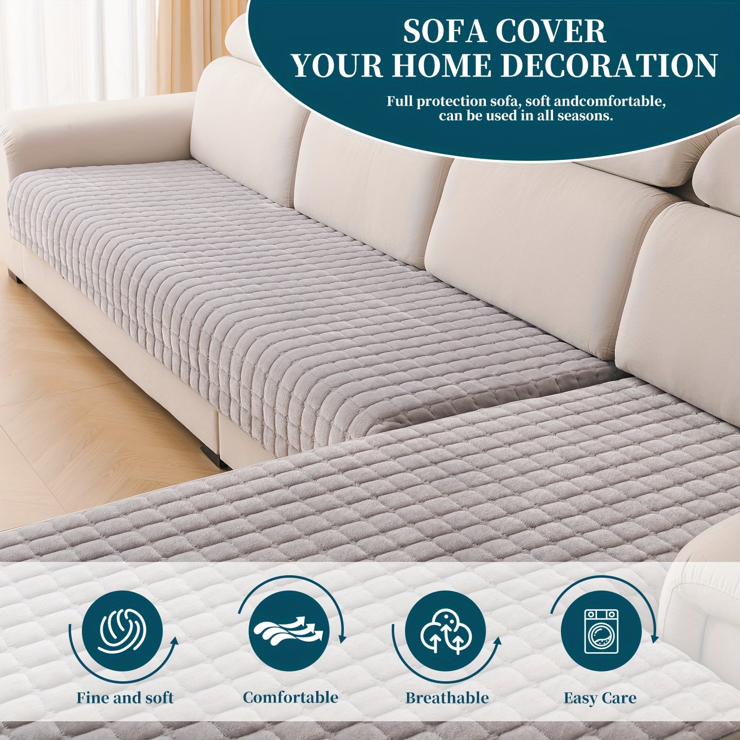 Juego de 2 fundas de sofá elegantes y modernas acolchadas de felpa - Material de felpa gruesa ultrasuave, aptas para mascotas, lavables a máquina, protector de sofá antideslizante para sofá de 3 plazas, sofá de dos plazas, para toda estación, lavables a m