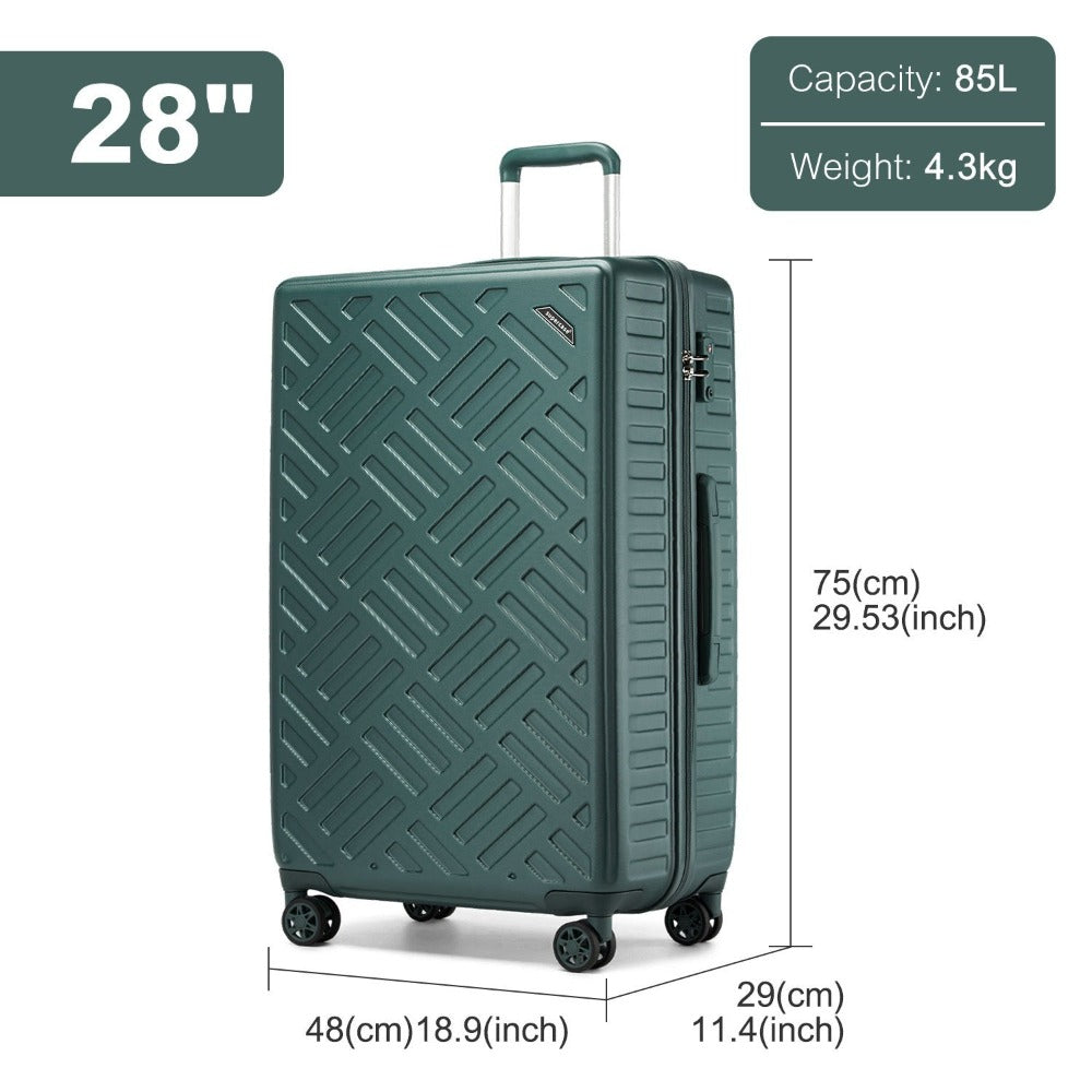 1pieza de 20/24/28 pulgadas Drak Green Sleek Geometric Pattern Hard Shell ABS+PC Maleta con cerradura TSA para viajes sin esfuerzo Regreso a la escuela Regalo de vacaciones