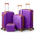 Juego de equipaje rígido morado oscuro combinado con marrón, 4/5 piezas, maleta rígida expandible con ruedas giratorias, equipaje de viaje ligero (12/16/20/24/28 pulgadas)