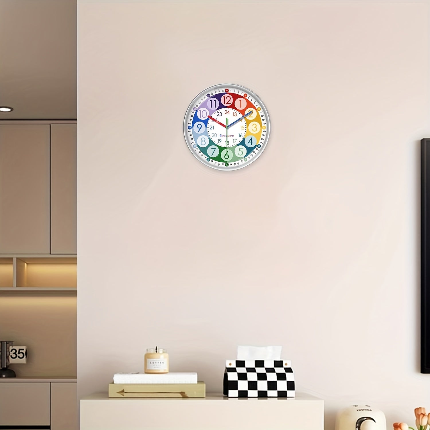 Reloj de pared de plástico con dibujos animados coloridos, con secciones de código de color para una fácil lectura, reloj silencioso de 20.32-30.48 cm (sin tic-tac), funciona con pilas, adecuado para aulas, dormitorios, salas de juegos, decoraciones de pa