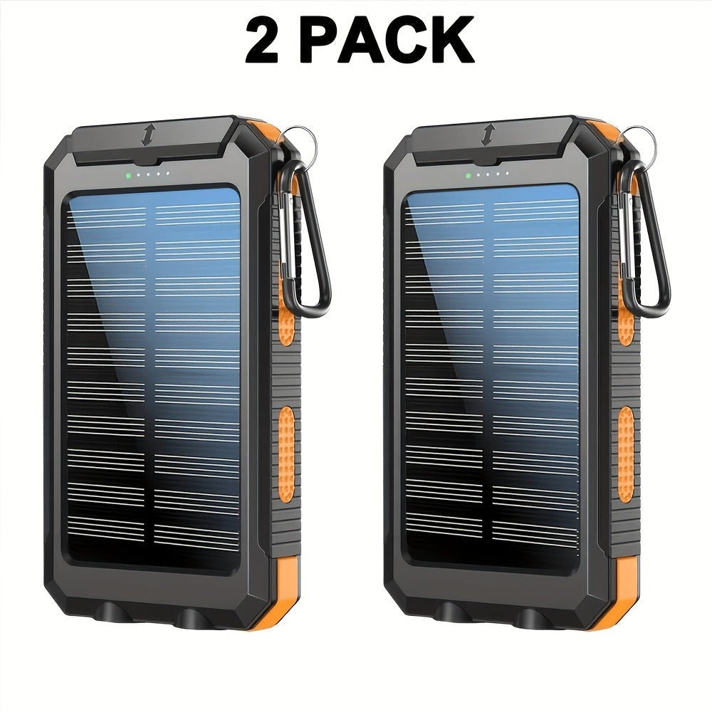 Paquete de 2 cargadores solares de 20000mAh, panel de carga solar portátil con doble salida USB, paquete de batería externa de carga rápida, modelo de emergencia con linterna LED incorporada para senderismo. (Paquete de 2)