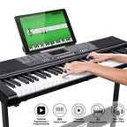 Teclado de piano electrónico BAKAJI, 61 teclas, piano digital multifuncional con atril, banqueta, auriculares, 255 ritmos, entrada USB/AUX