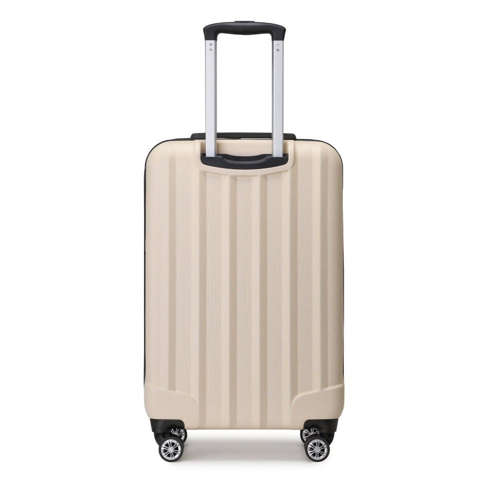 3 piezas de conjunto de maleta de cabina Beige ABS carcasa dura Carry On Trolley Case equipaje de mano ligero con 4 ruedas y cerradura de combinación