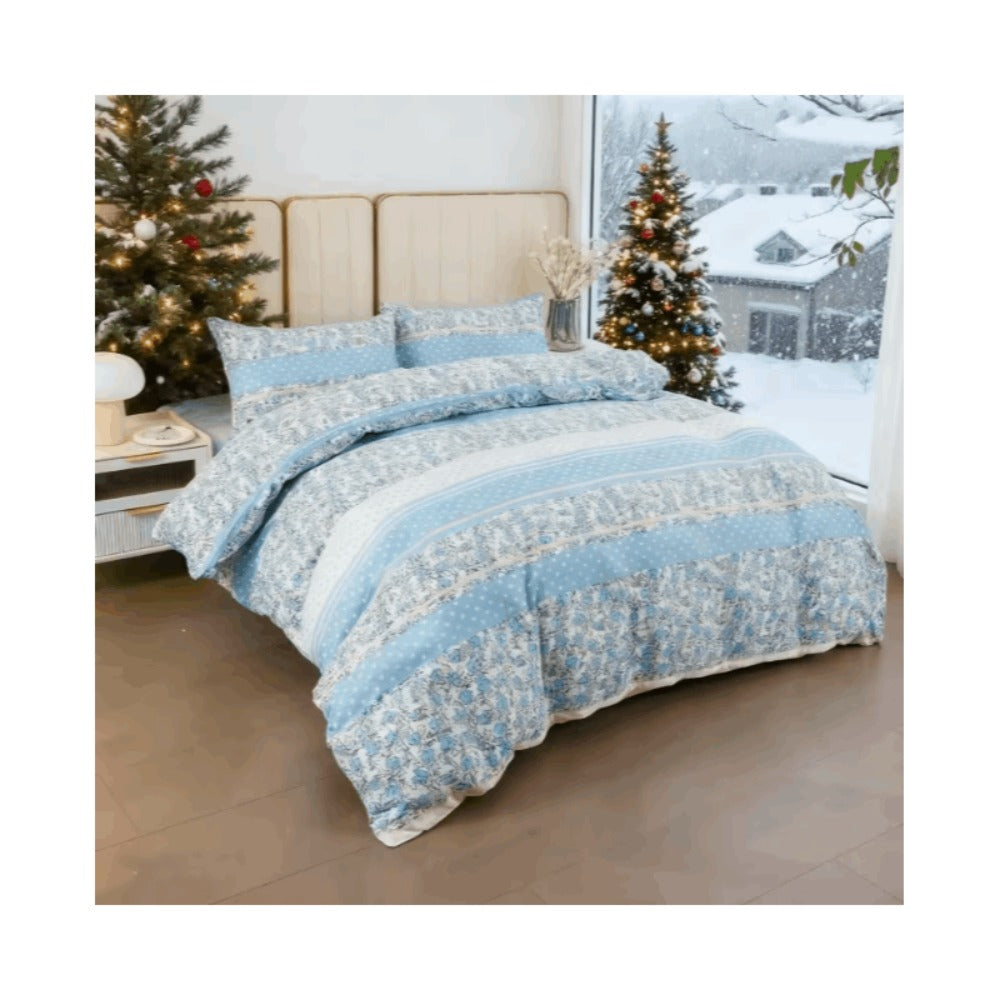 Juego de cama 4 piezas con funda elástica, (Funda de Edredón + Funda Protectora de Colchón + 1/2 Fundas de Almohada), Juego de Funda de Edredón 3-4 Piezas Estilo Nórdico de Color Sólido/Estampado, Ajustable para Camas de 90/105/135/150/180 cm, Regalo Navi