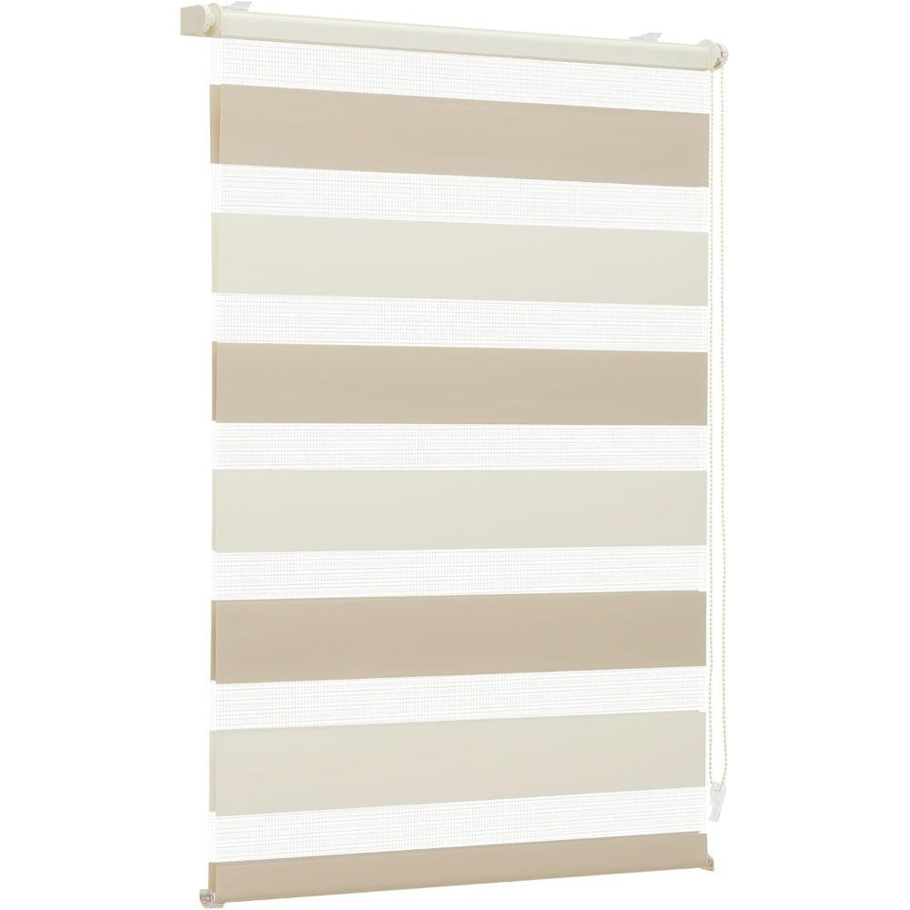 Persiana enrollable doble Sekey con fijación de abrazadera sin taladrar para ventanas, persiana enrollable doble de dos colores de 100 cm de ancho, protección solar de doble persiana enrollable, 100x130 cm, beige y marrón
