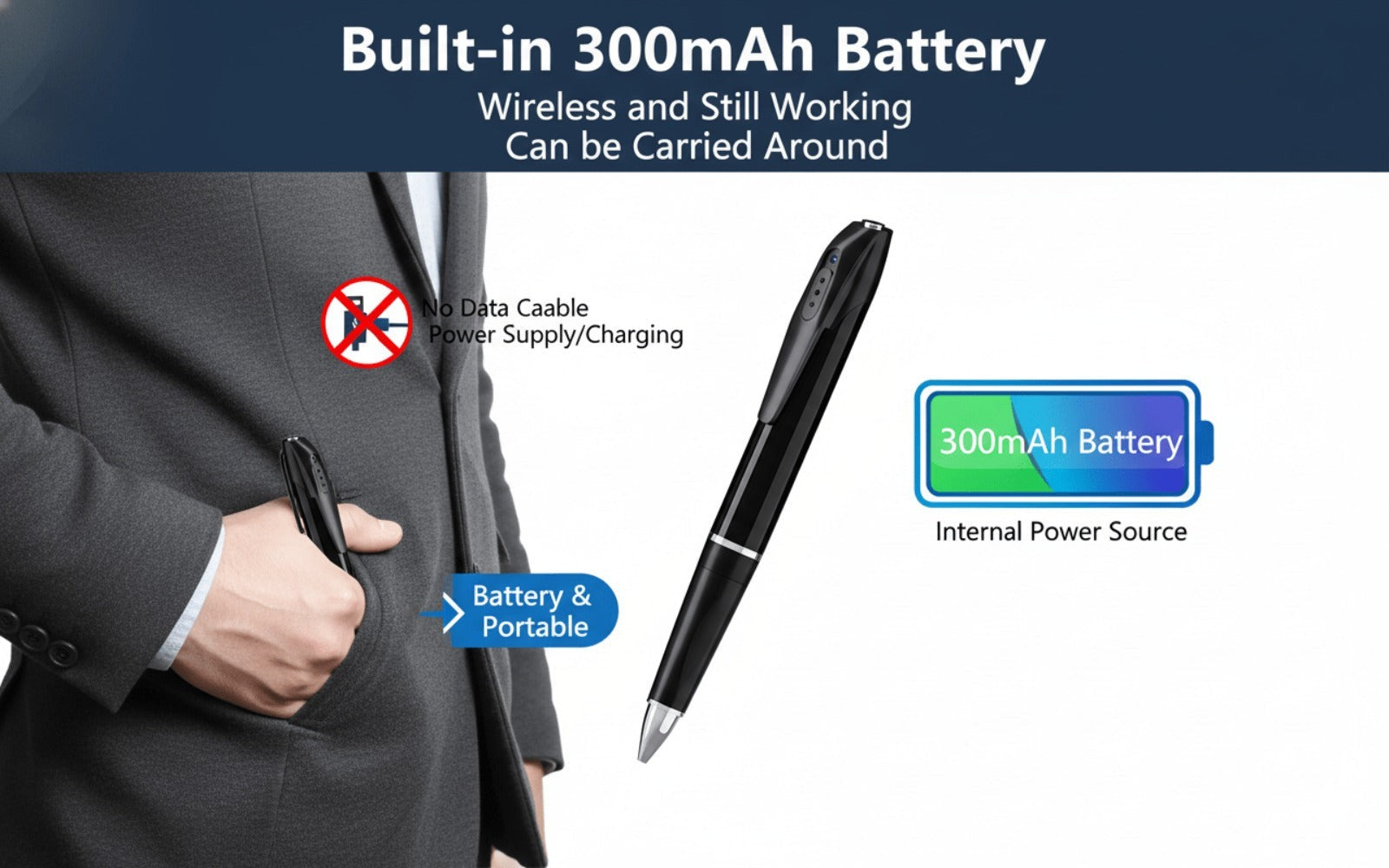 Bolígrafo Cámara 2 en 1: Bolígrafo Multifuncional con Grabación de Video FHD 1080P, Vista Remota Wifi a Través de la App, Almacenamiento Local en Tarjeta SD, Batería de Larga Duración de 300Mah, Inicio Rápido y Bajo Consumo de Energía, Ideal para Notas/Co