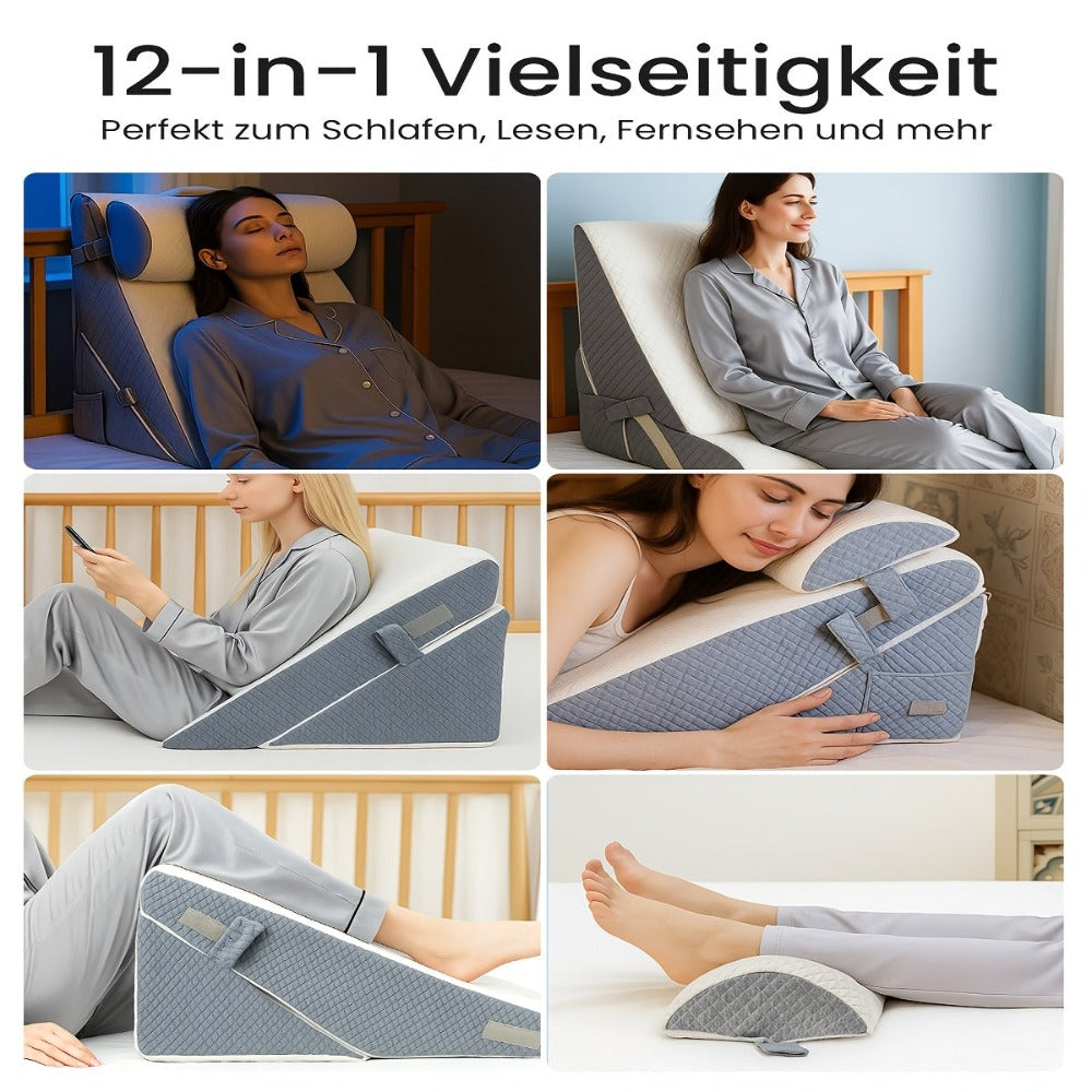 Almohada de Cuña Ajustable para Reflujo Ácido y Apnea del Sueño - Cama y Sofá con Soporte para Cabeza/Piernas y Espalda para ERGE, Ronquidos, Noches - Almohadas de Espuma de Alta Densidad para Leer y Ver TV