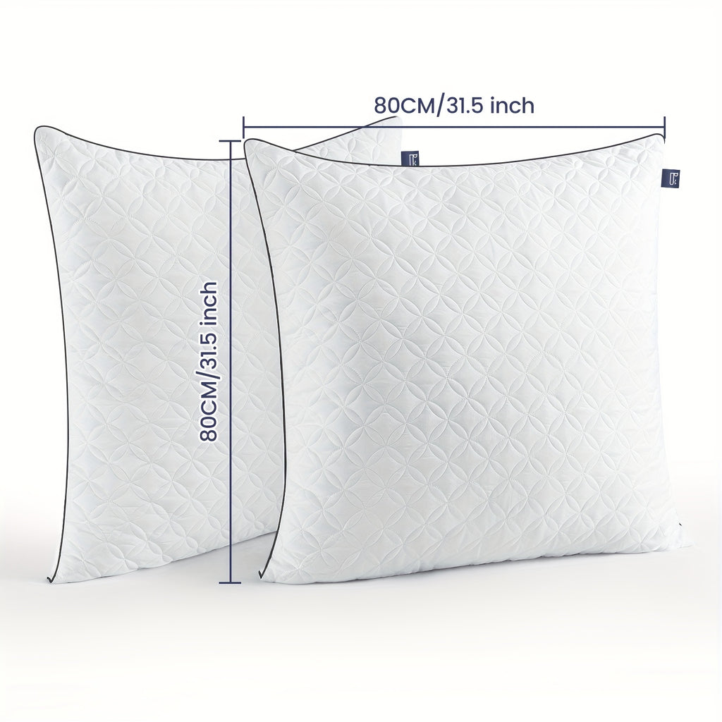 Almohadas para dormir 2 Pack 80×80CM, Almohadas para dormir de lado y de espalda, Almohadas super suaves rellenas de microfibra alternativa a la pluma
