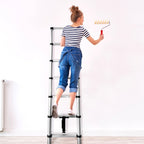 Escalera Telescópica de Acero Galvanizado Extensible y Plegable 2 a 4,4 Metros | Altura Ajustable por Peldaños con Cierre de Seguridad | Certificada EN131 para Uso Profesional y Doméstico | Base Antideslizante con Pies de Goma | Ideal para Reformas, Jardí