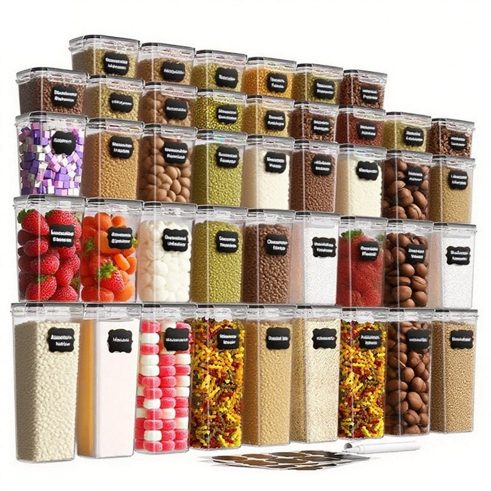 72 Contenedores Grandes Sellados para Alimentos con TAPAS, Contenedores de Plástico para Almacenar Granos, para Organizar y Almacenar Azúcar, Harina y Suministros para Hornear en Cocinas y Despensas, con Etiquetas y Marcas