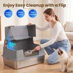 Bandeja de arena para gatos XXL de acero inoxidable con recinto desmontable, gran capacidad de 32L, incluye tapete XXL para arena de gato, pala metálica y escaleras para gatos mayores, apta para todos los gatos