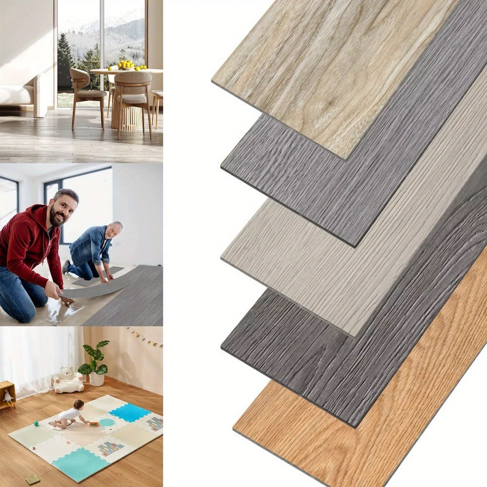 Piso de PVC, Piso de Vinilo 91.44X15.24X0.2Cm, Azulejos Autoadhesivos 18 piezas para 2.5M², 36 piezas para 5M², Piso de Vinilo con Clic, Laminado Adhesivo con Efecto Madera, Roble Cálido/Negro Roble/Beige-Gris/Roble Blanco/Gris