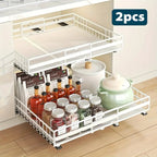 Organizador de gabinete extraíble ajustable de 2 piezas/1 pieza, 3 rieles deslizantes, cajones extraíbles, fácil instalación, ancho ajustable, apto para fregaderos, gabinetes, despensa, baño, ideal para almacenamiento de cocina, organización de cocina