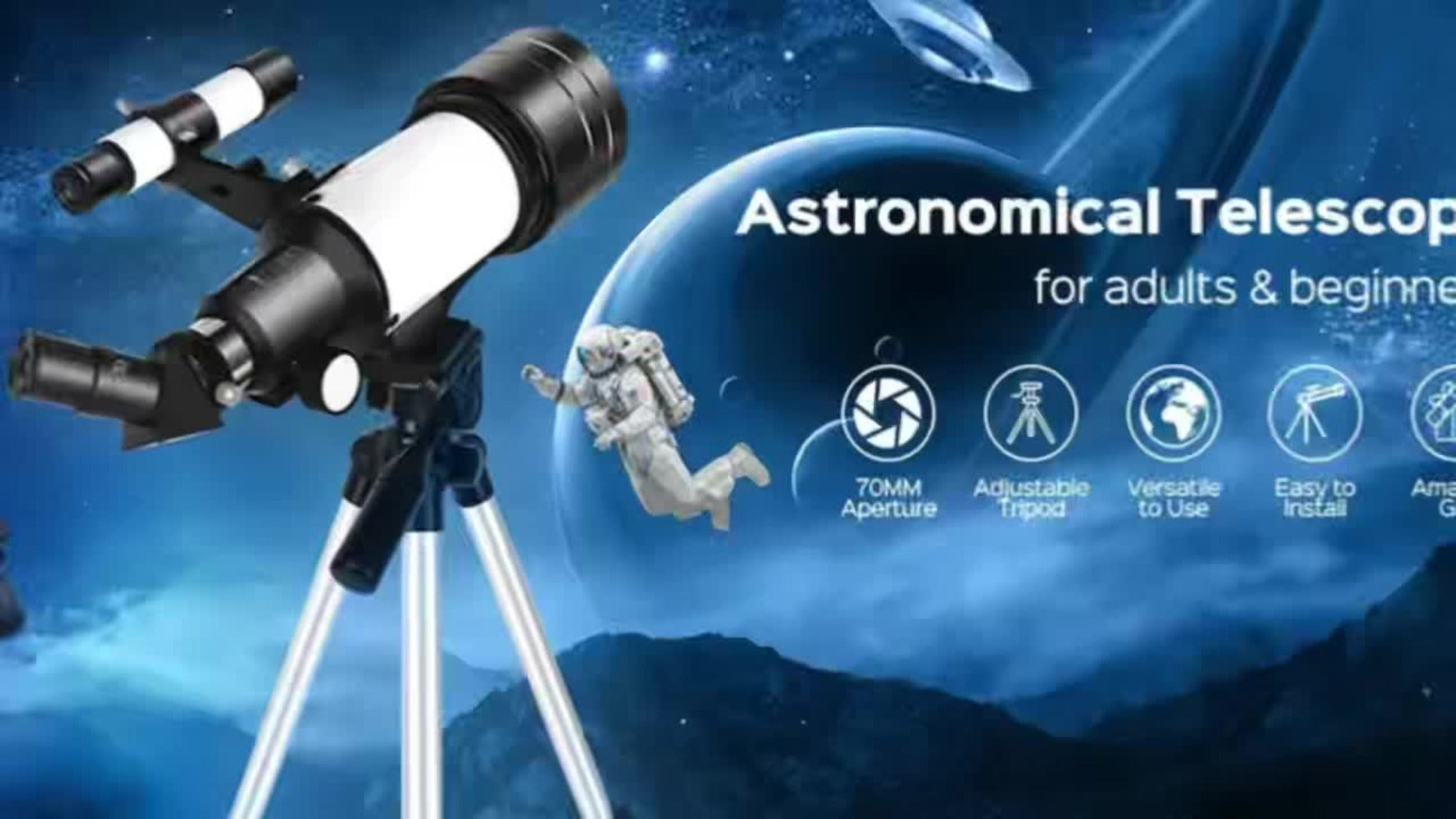 Telescopio Astronómico Profesional de Aumento 99X - Telescopio Monocular Portátil con Gran Apertura de 70 mm, Adecuado para la Educación Científica, Observación de Estrellas y Camping, Regalo Ideal de Navidad y Cumpleaños