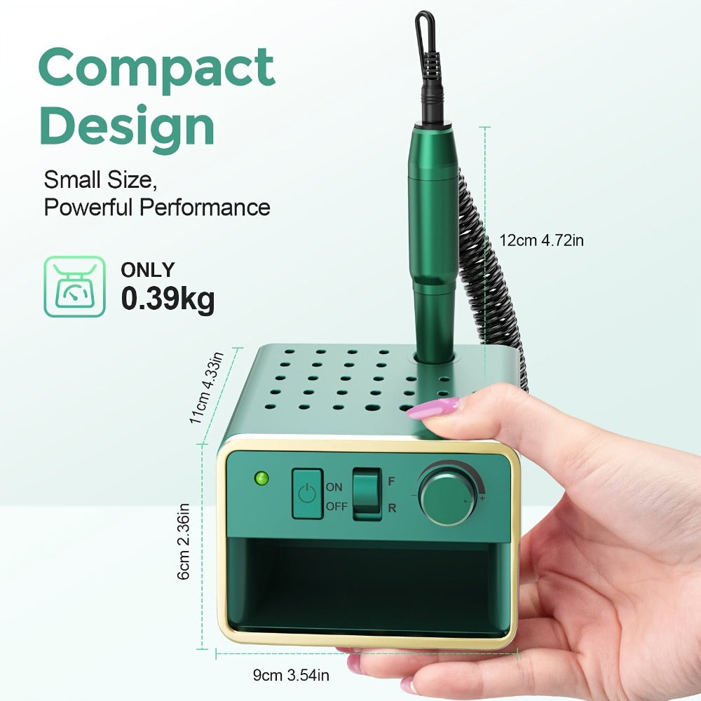 Torno de Uñas 20000 RPM: Kit de Torno de Uñas Portátil, Lima de Uñas Eléctrica para Uñas Acrílicas Gruesas con Brocas de Torno de Uñas, Bandas de Lijado, Manicura y Pedicura para Salón de Estética, Verde