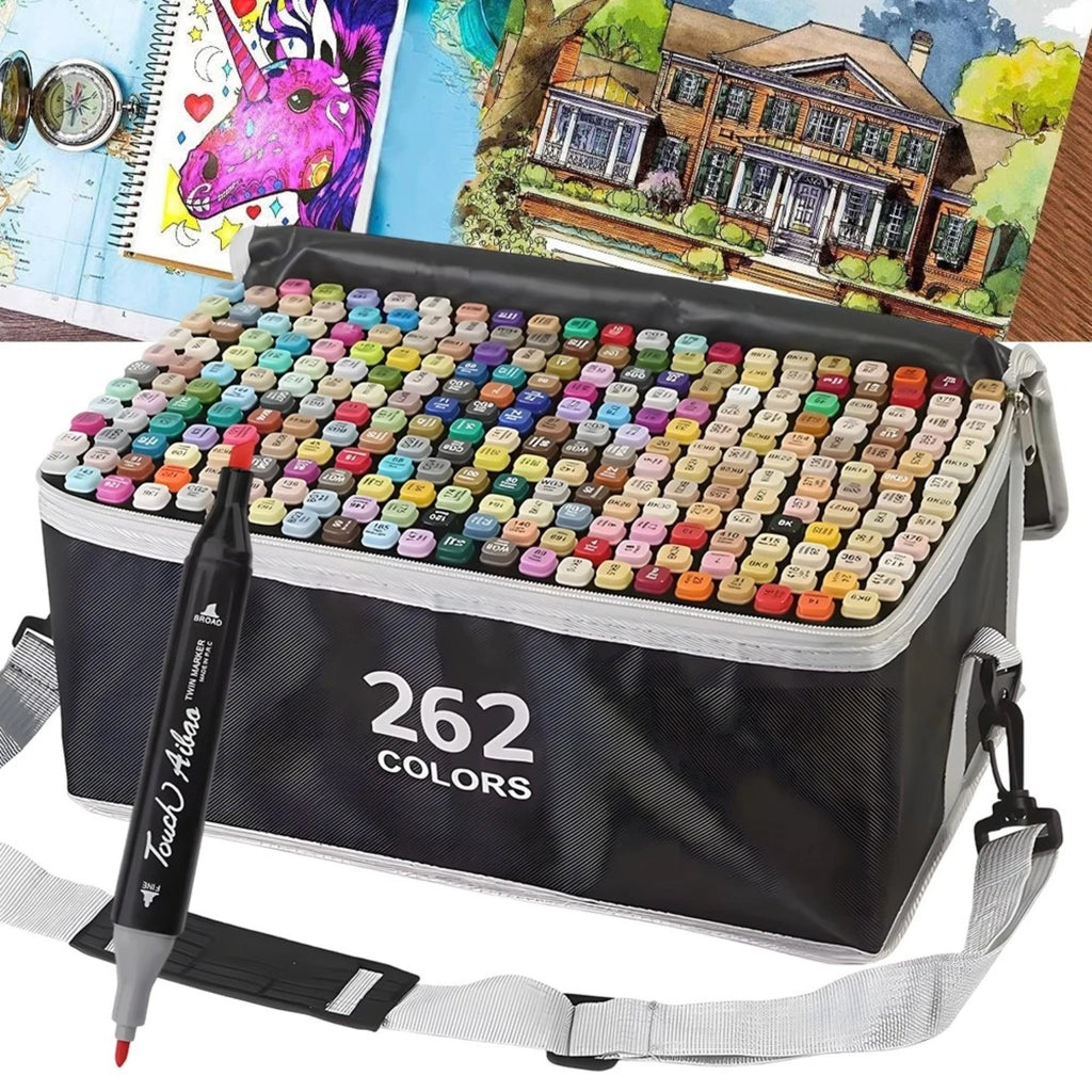 Juego de 262 rotuladores de doble punta con estructura cuadrada y bolsa de almacenamiento para pintar, dibujar y diseñar, suministros de pintura, herramientas de arte, herramientas de grabado, rotuladores de pintura