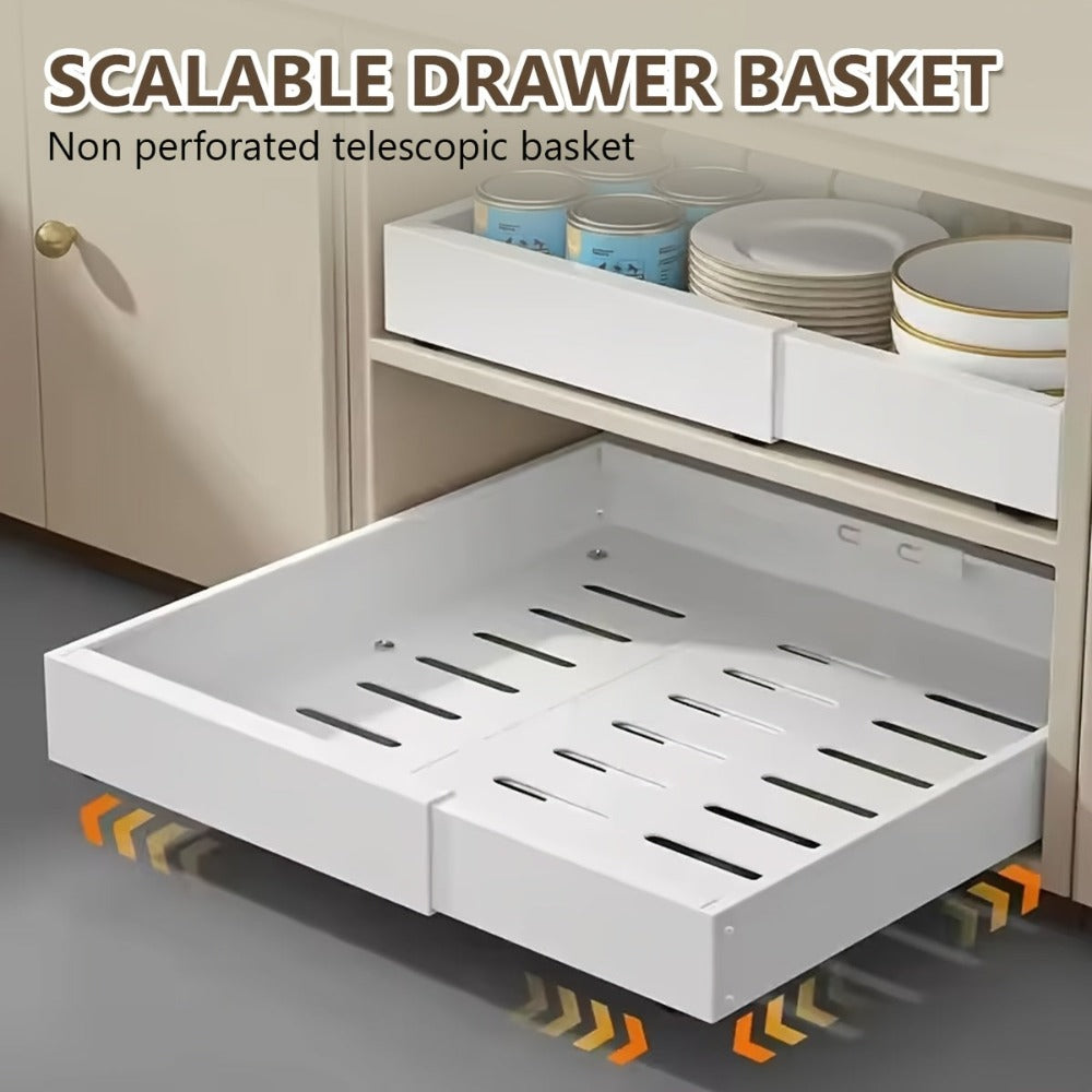 Organizador de gabinete extraíble y expandible de alta resistencia, con 3 rieles silenciosos, ancho ajustable (30.99 cm - 51.99 cm), apto para gabinetes de cocina, estantes extraíbles de gabinete