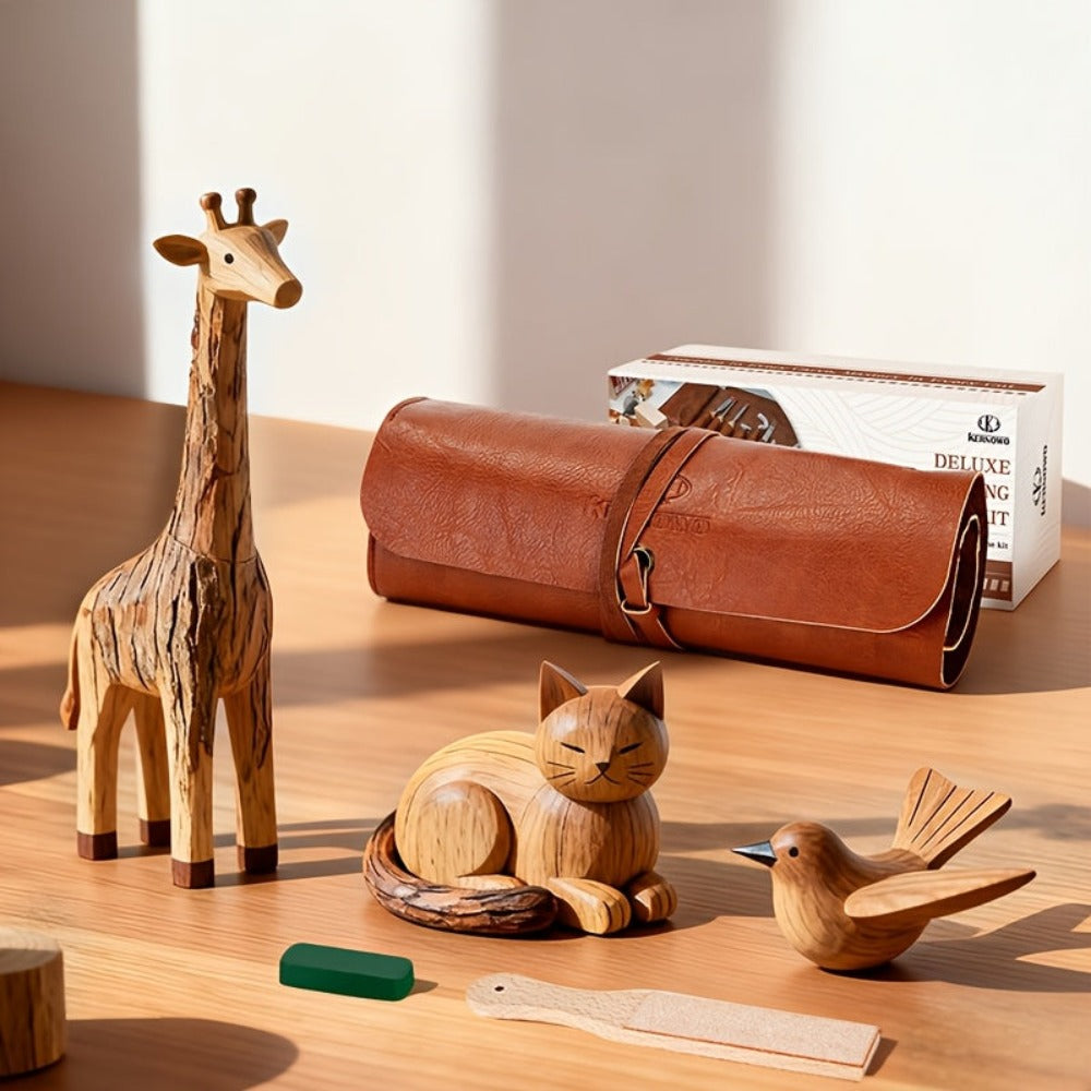 Set de 15 herramientas de tallado de madera PU para bolsas, kit de tallado de madera artístico, caja de regalo para tallado de madera, para amantes de la artesanía